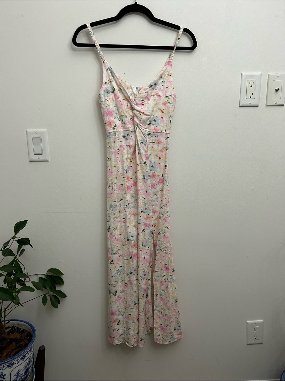 Dex Pastel Floral Twist Front Linen Dress Feminine Fairycore - Picture 2 of 11